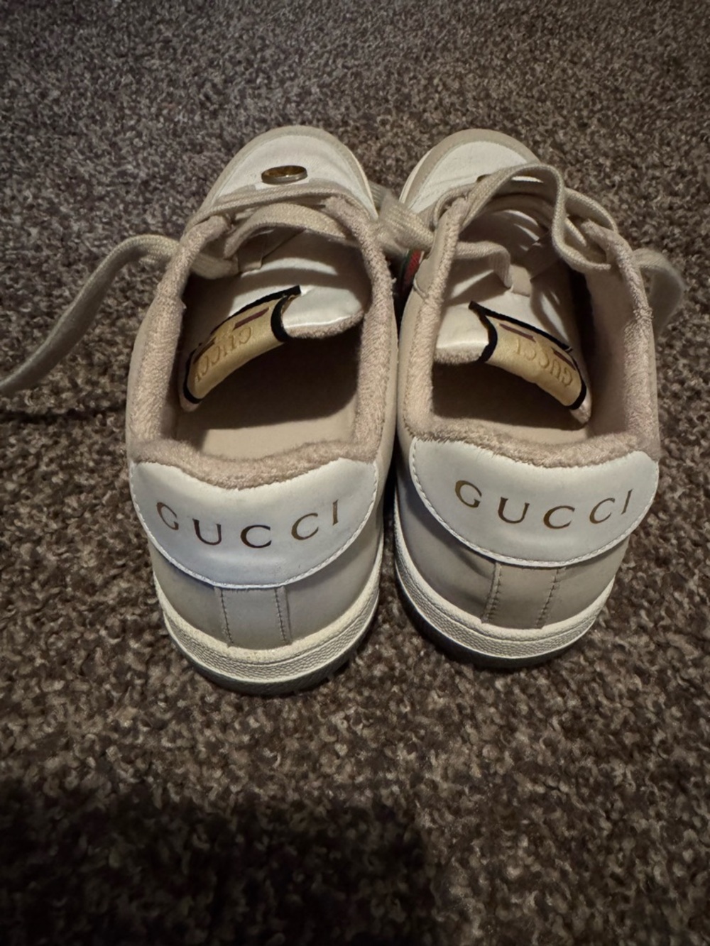 Designer‑Inspired Bee Stripe Sneakers • Beige/White • Worn Once • New Condition - Picture 2 of 4